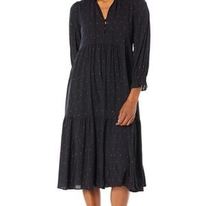 AG Adriano Goldschmied Celeste Tiered Midi Dress in Mini Dot Navy Red Size Small